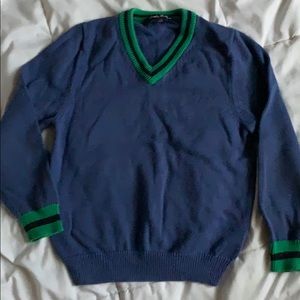 Boys blue sweater with green and navy trim